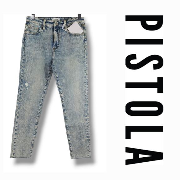 NWT Pistola Aline High-Rise Acid Wash Raw Hem Skinny Crop Jeans Sz. 26x25 June - Picture 1 of 12